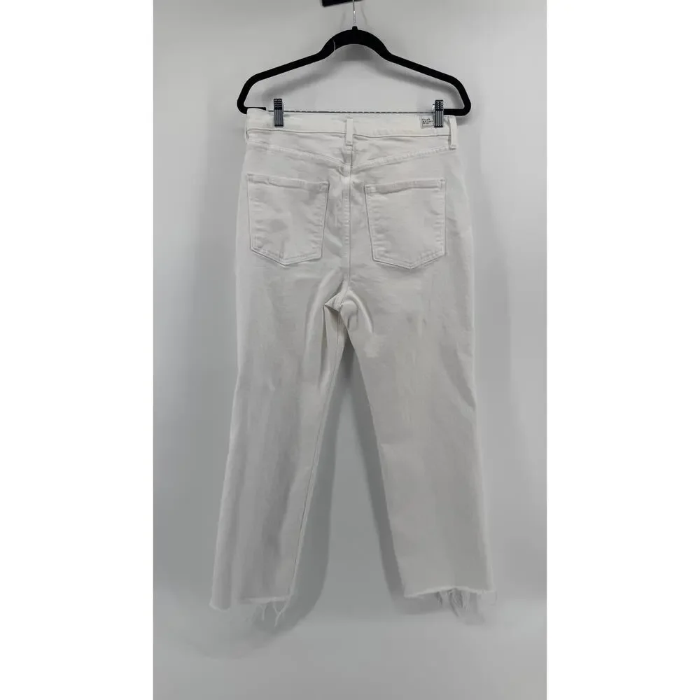 Frank & Eileen Monaghan Mom Jean Sz 32 White Denim Frayed Hem Straight Leg USA - Picture 4 of 13